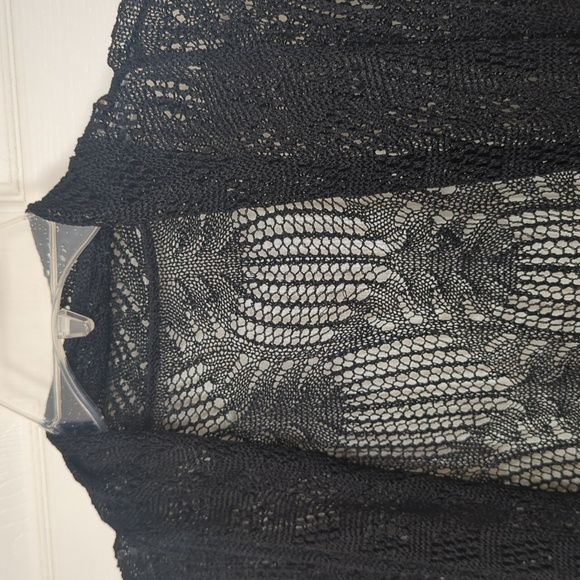 NEW LARGE LONG CROCHET KNIT DUSTER SWEATER BLACK - Picture 7 of 10